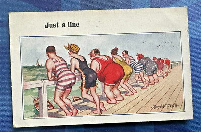 Freche Donald McGill Comic Postkarte 1920er Pier Bathing Beauties NUR EINE LINIE 3920
