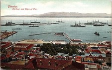 Gibraltar Harbour Ships War Mountains High View Houses Pier Postcard Unused UNP