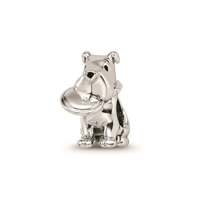 Reflexionsperlen Sterling Silber poliert 3D sitzender Hund mit fliegender Scheibe Perle