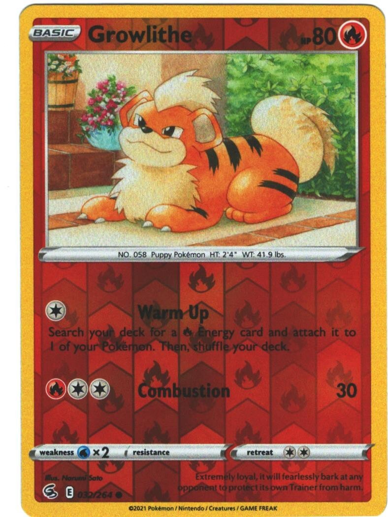 Growlithe 32/264 Fusion Strike Reverse Holo Common Pokemon Card Pokémon TCG 032