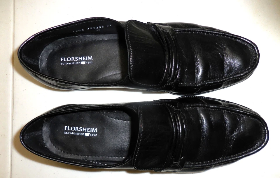 Mocasines sin cordones de cuero FLORSHEIM vintage de los años 90 para hombre TALLA 10 D NEGROS Foto 4 de 4