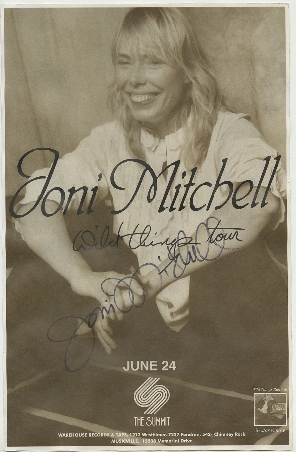 Joni Mitchell signed, autographed concert poster