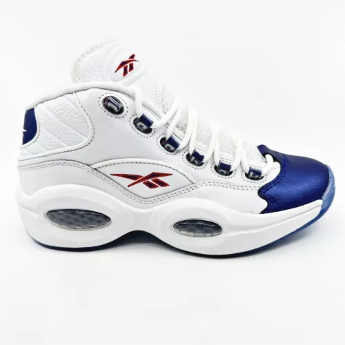 Reebok Question Mid White Cobolt Blue Mens Athletic Sneaker