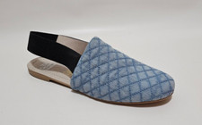 Hoo Women's Almond Toe Flat Denim Leather Quilted Mule Size US 8 Made in Spain