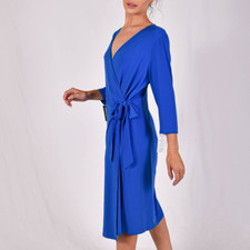 WILLOW & BIRCH Dress - Wraparound Shift Sackdress Drape Flexi Midi Sleeves V-Nec