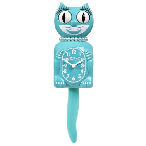 VIBRANT BLUE TURQUOISE LADY KIT CAT CLOCK 15.5" Kit-Cat Klock NEW Free Battery - Picture 2 of 5