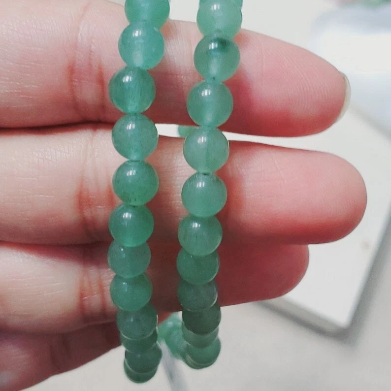 Natürliche grüne Aventurin glatte runde Edelstein Perlen Halsketten 24 Zoll M... - Bild 3 von 4