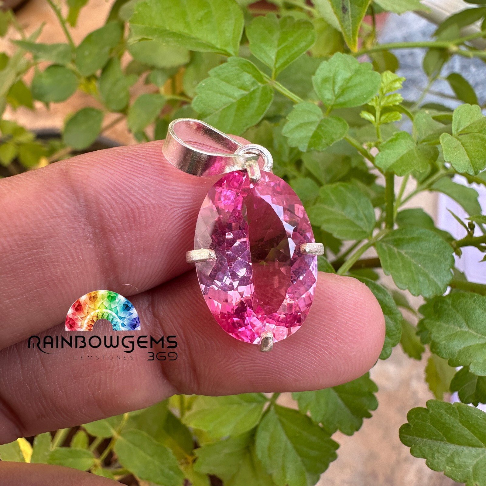 Certified 23.25 CT Natural Padparadscha Sapphire 925 Silver Pendant