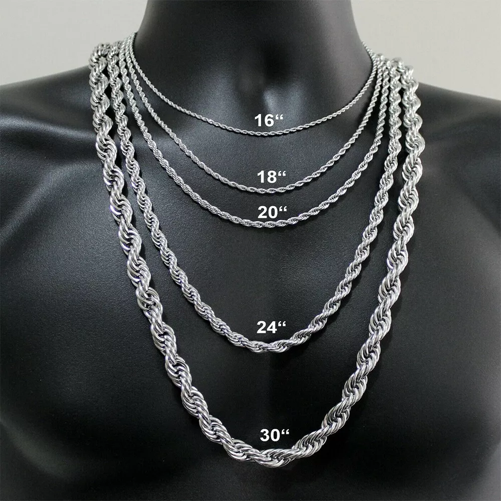 New Silver Stainless Steel Rope Chain Necklace 18-22 Men Women Choker  Gift 5mm