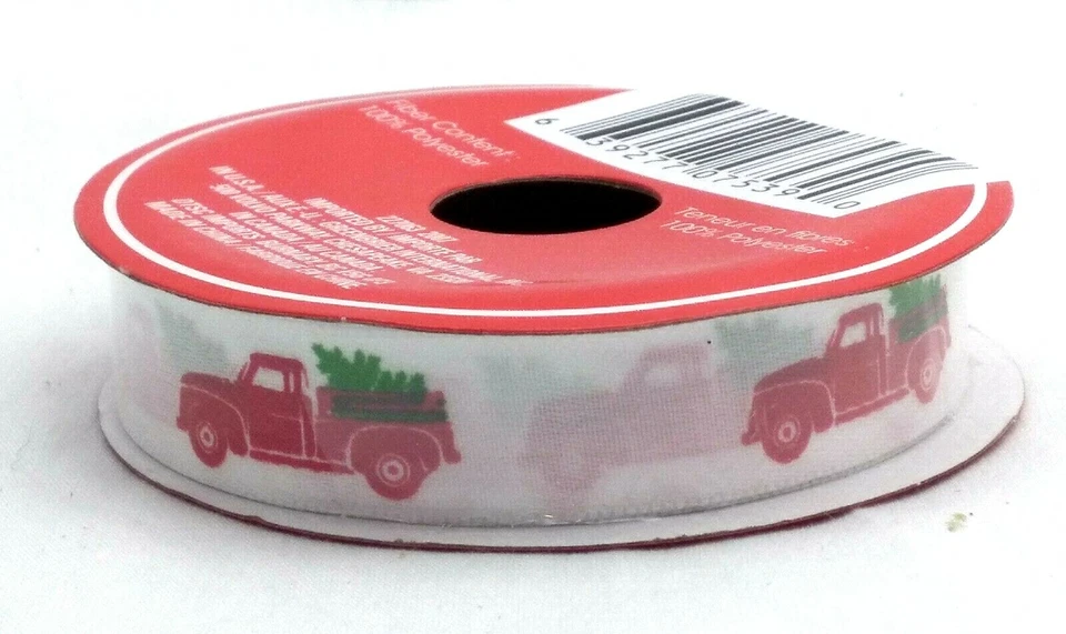 3 yds Christmas Red Farm Pickup Truck 5/8"  Ribbon for Scrapbooking Crafts SALE - Image 3 of 3