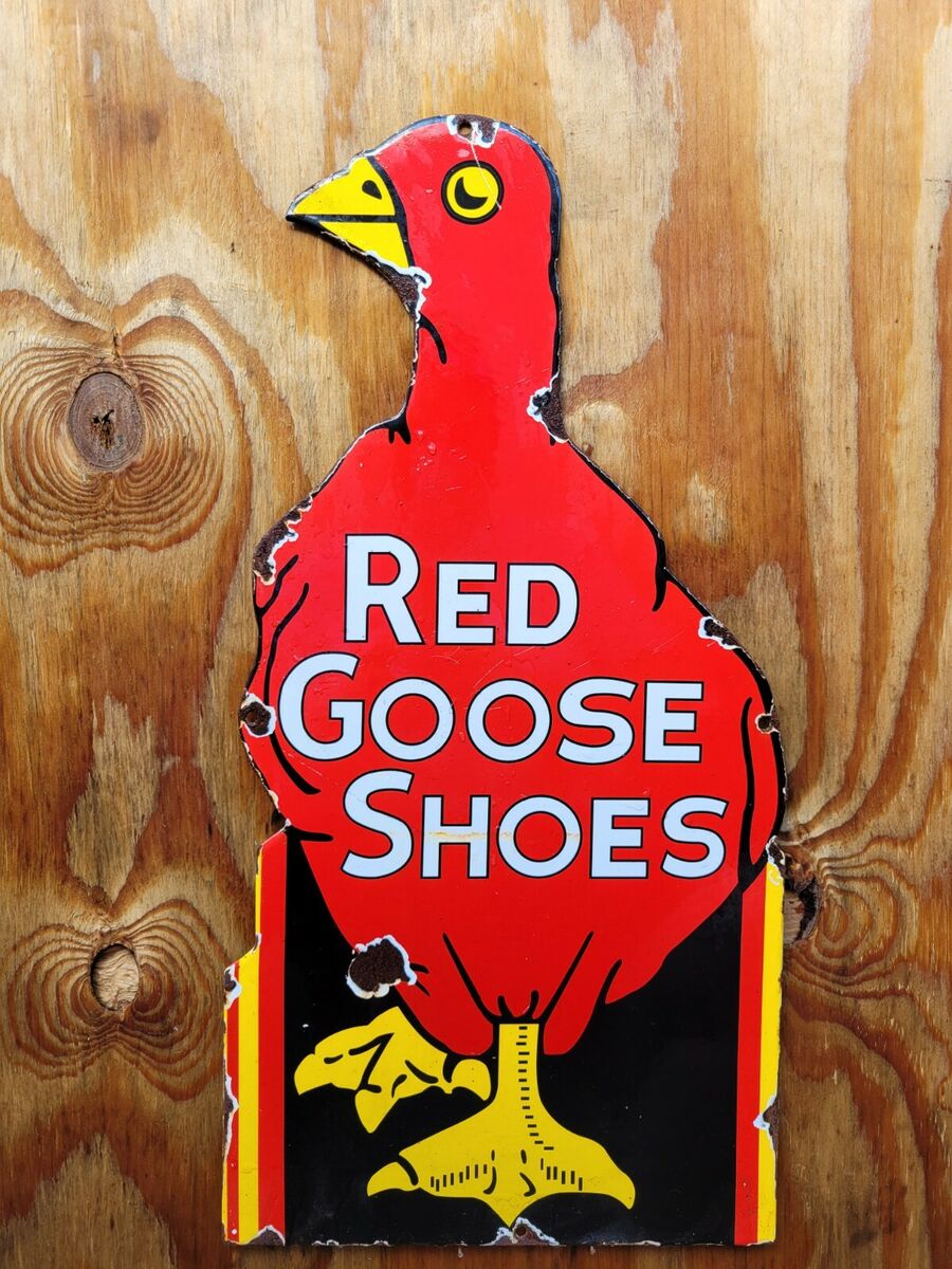 VINTAGE RED GOOSE PORCELAIN SIGN SHOES FOOTWEAR RETAIL VINTAGE RED GOOSE PORCELAIN SIGN SHOES FOOTWEAR RETAIL