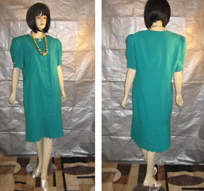 LESLIE FAY vintage emerald green retro 20s business dress with pleats  Petite M | eBay