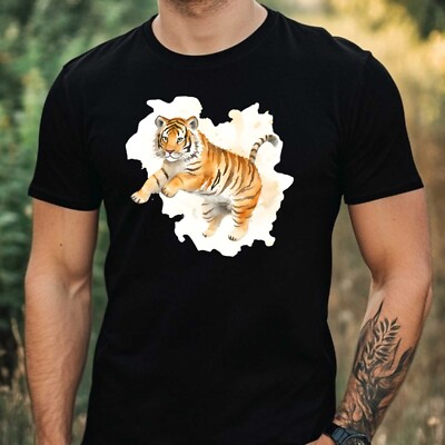 Herren T-Shirt Aquarell Tiger Motiv Baumwolle Größe XS bis 5XL