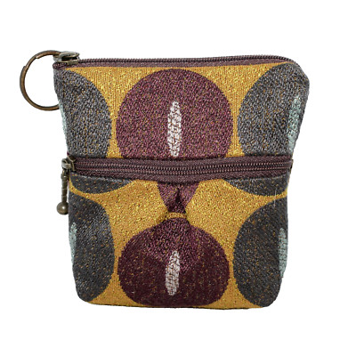 MARUCA Roo Pouch Mini Zip Purse Key Ring Coin Maroon Gold Blue Circles Tapestry