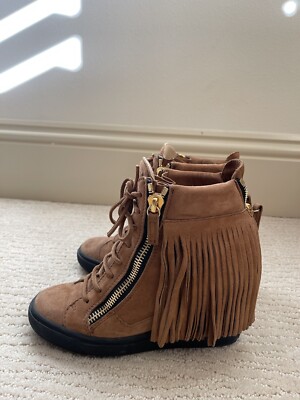 Authentic Giuseppe Zanotti Lorenz Wedge Sneakers Brown Fringe Size