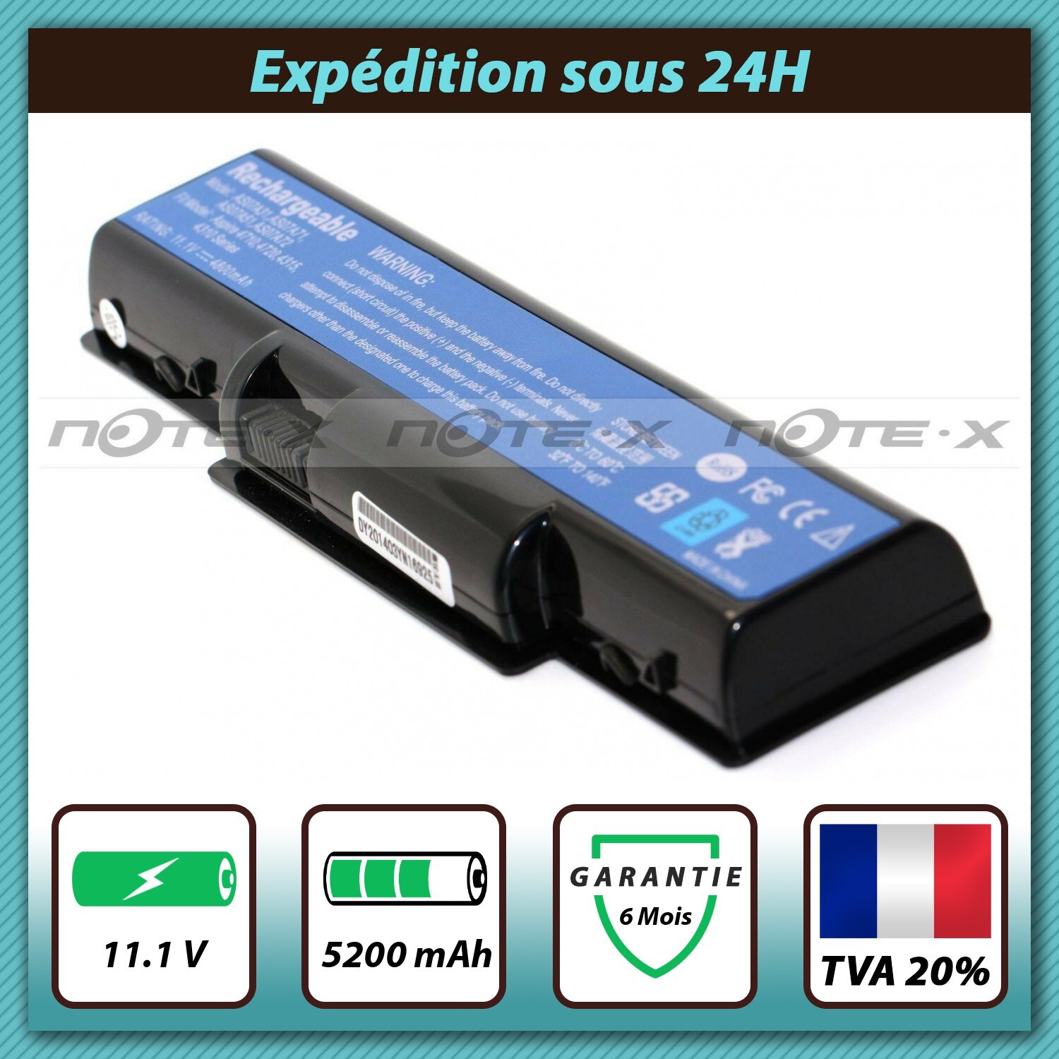 Batterie ordinateur portable Acer Aspire 4336 4520 de 11.1V 5200mAh