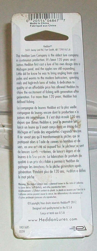 Señuelo Heddon Pradco Hardbait verde Topwater 13020 V empaquetado Foto 2 de 2