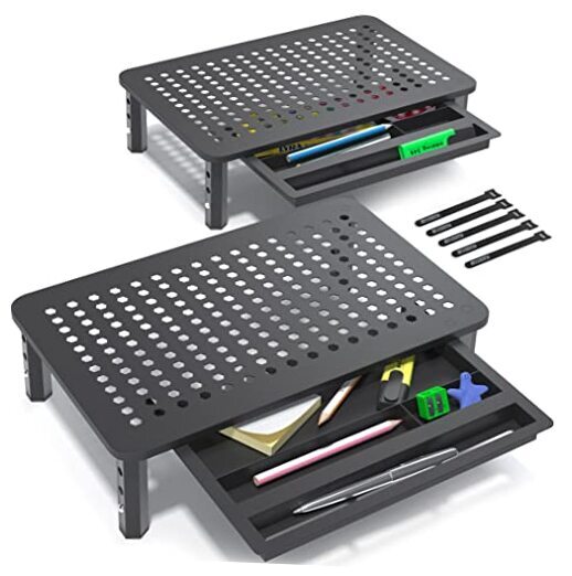 Back Saver Monitor Stand for Desk - 2 Pack Monitor Riser with Drawer - Gain 5