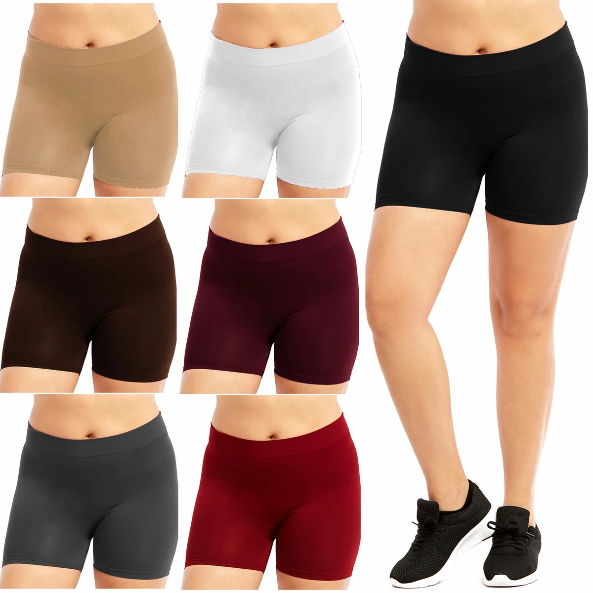 1 Plus Seamless Legging Stretch Bike Shorts Solid Colors Spandex Workout  Basic