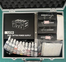 Tattoo Kit 4 Coils Machines Power Box Supply Pedal 10 Inks more w/ Hard Case