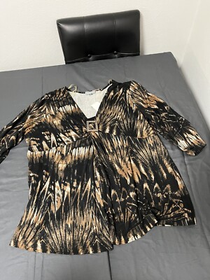 NEW Essentials Womens Blouse Plus 2X Black Brown White 1/2 Sleeve