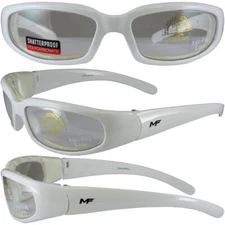 MOTOFRAMES MF CHILL PADDED MOTORCYCLE RIDING GLASSES WHITE FRAMES CLEAR LENS