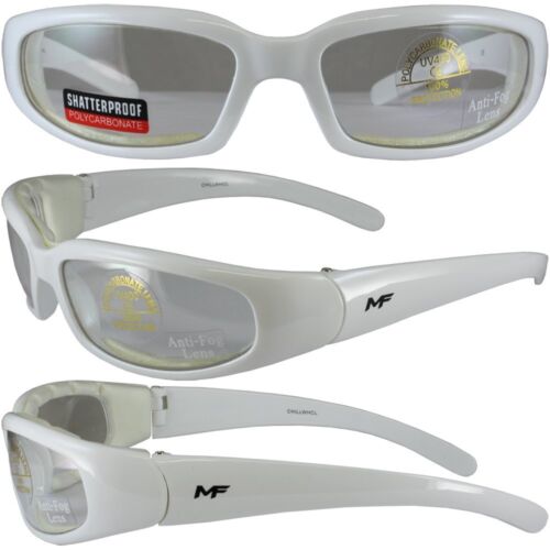 LUNETTES D'ÉQUITATION MOTO REMBOURRÉES FROIDES MONTURES BLANCHES OBJECTIF CLAIR - Photo 1 sur 1