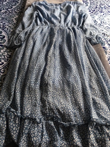 Women’s V Neck Simplee Print Dress BlueFloral Skirt Long Skirt Long Sleeve S NWT - Picture 10 of 17