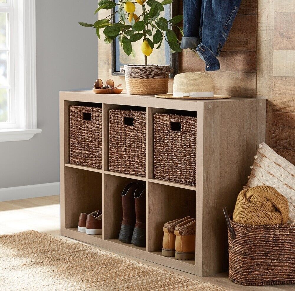 Vinyl Record Storage Bin 6 Crate Album Rack Stand Cube Shelf Wood Look Furniture