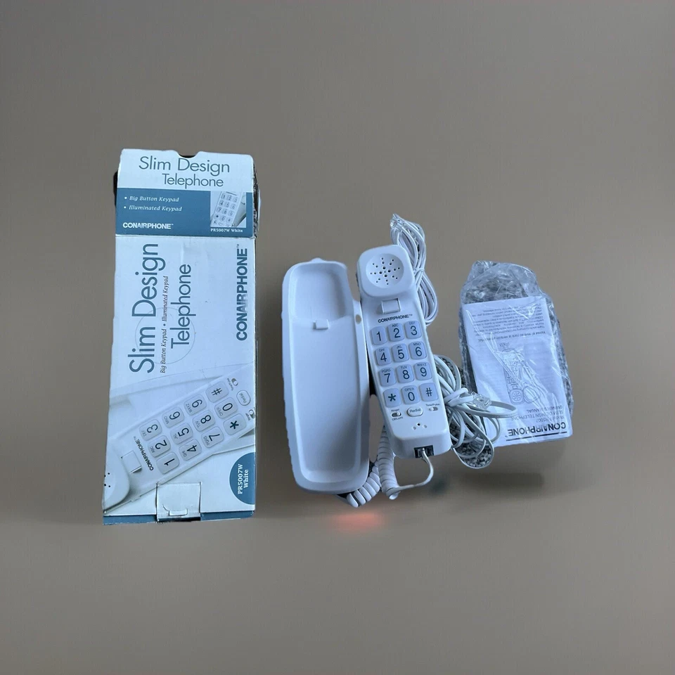 Винтажный проводной телефон Conairphone Trimline с кнопкой, белый, модель PR5007 - Изображение 2 из 4