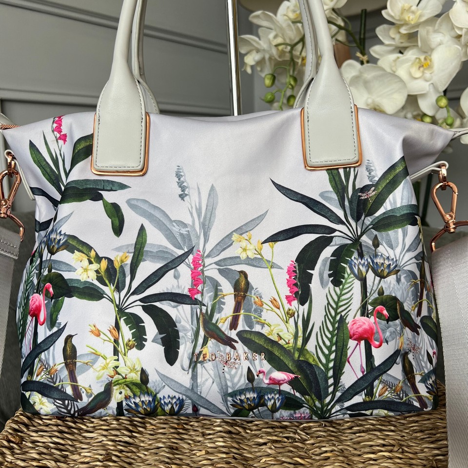 Ted Baker Grey Floral Nylon Shopper Tote Shoulder Bag Handbag eBay