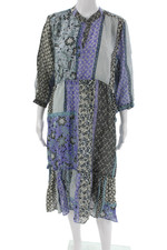Johnny Was Workshop Women Maxi Patchwork Dress Ramie Henley Size L