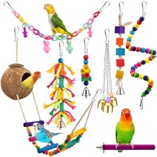Bird Toys, Parrot Swing Parakeet Ladder Conure Colored ladder set 8 IN 1 