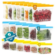  20Pack Reusable Bags Dishwasher Safe, 20Pack-8Gallon+6Quart+6Snack Multicolor