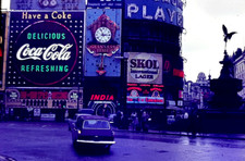 Ford Cortina @ Picadilly Circus, London England UK, Coca-Cola: 1960's 35mm Slide
