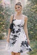 ANN TAYLOR Empire Waist Dress Sz 0P White Floral Y2k Coquette Party Date Night