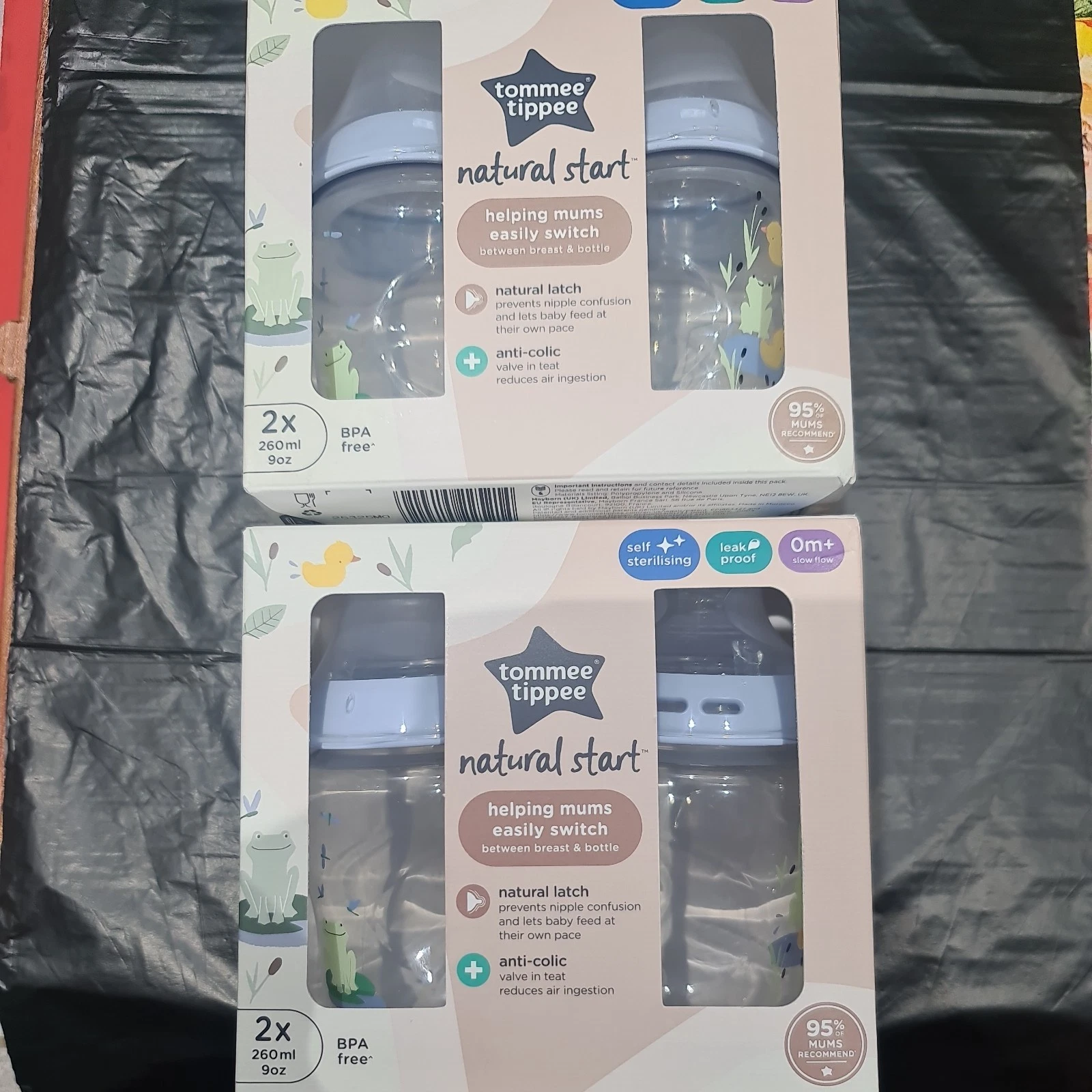 2×Tommee Tippee 4 x 260ml Natural Start Anti-Colic Baby Bottles Pond Blue 0m+