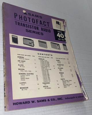 #ad #ad Sams Photofact Transistor Radio Series Manual #TSM 40 Vintage July 1964 Indiana $17.77