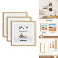 Dreamland 16x16 Oak Wood Picture Frame Matted to 12x12, 3 Pack