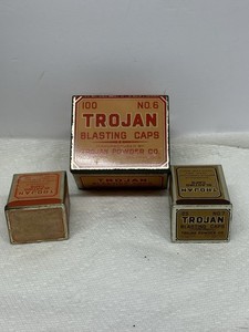 Vintage 3 Empty Trojan Blasting Cap Tins No. 6, 7