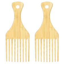 2 Pack Bamboo Afro Hair Pick Comb Set - Natural Anti-Static Wide-Tooth...