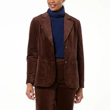 DG2 by Diane Gilman Stretch Velvet Blazer Jacket Espresso S New