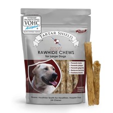 Tartar Shield Rawhide Chews for Large Dogs 24 Pack Vet Certified Dental Treats