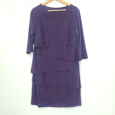 Tahari ASL Tiered Sheath Dress Stretch Matte Jersey Plum Timeless Modern Size 14