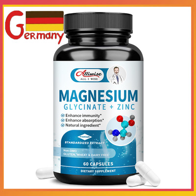 60 Magnesium-Glycinat+Zink Kapseln unterstützen Stimmung und Gehirngesundheit.