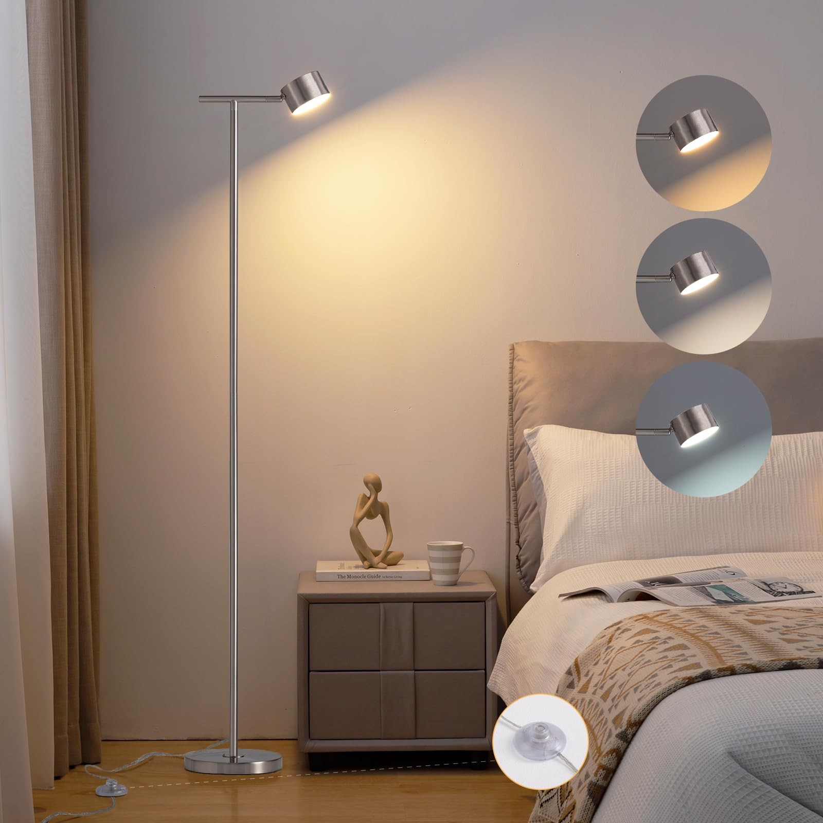 Flexible 3-Color Temperature Floor Lamp for Bedroom & Reading-image