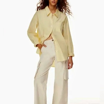 Aritzia Wilfred Free Butter Yellow Linen Boyfriend Button Down, Size Small