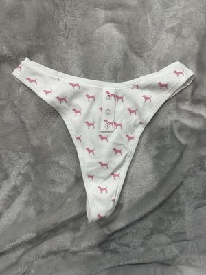 VICTORIA'S SECRET  High Leg Cotton Thong Panty XS-S-M-L  WHITE W/PUPPY DOGS