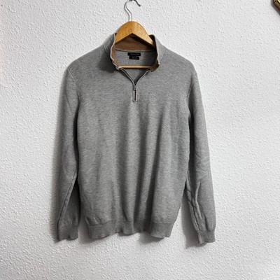 Massimo Dutti Mens Grey Cotton Silk Quarter Zip Jumper