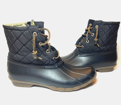 Sperry Women's Black Quilted Duck Boots Lace/Zip Up Rain/Snow/Waterproof Size 7
